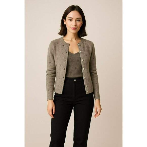 Classiques Entier Sweater Set Lambswool Knit Tank Top & Cardigan Womens XS Tan - Picture 12 of 16